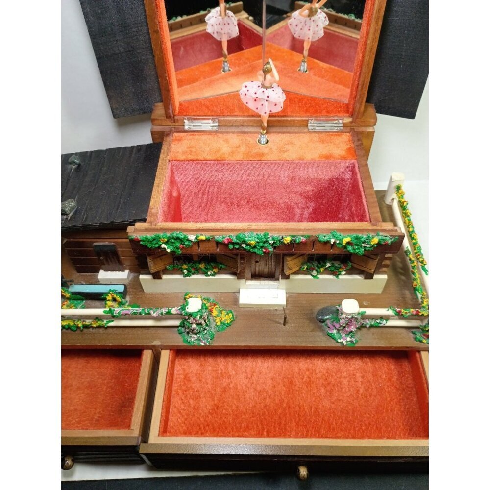 Vintage 60s Wind Up Black Forest Cottage Look Music Box Japan MCM - Picture 5 of 11